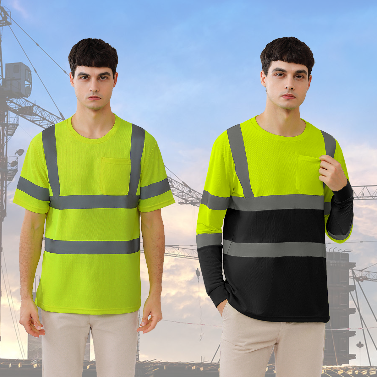 Custom LOGO Reflective Shirts Long Sleeve Yellow and Black Class 3 High Visibility Shirts Reflective Shirts with Pocket Safety Shirt