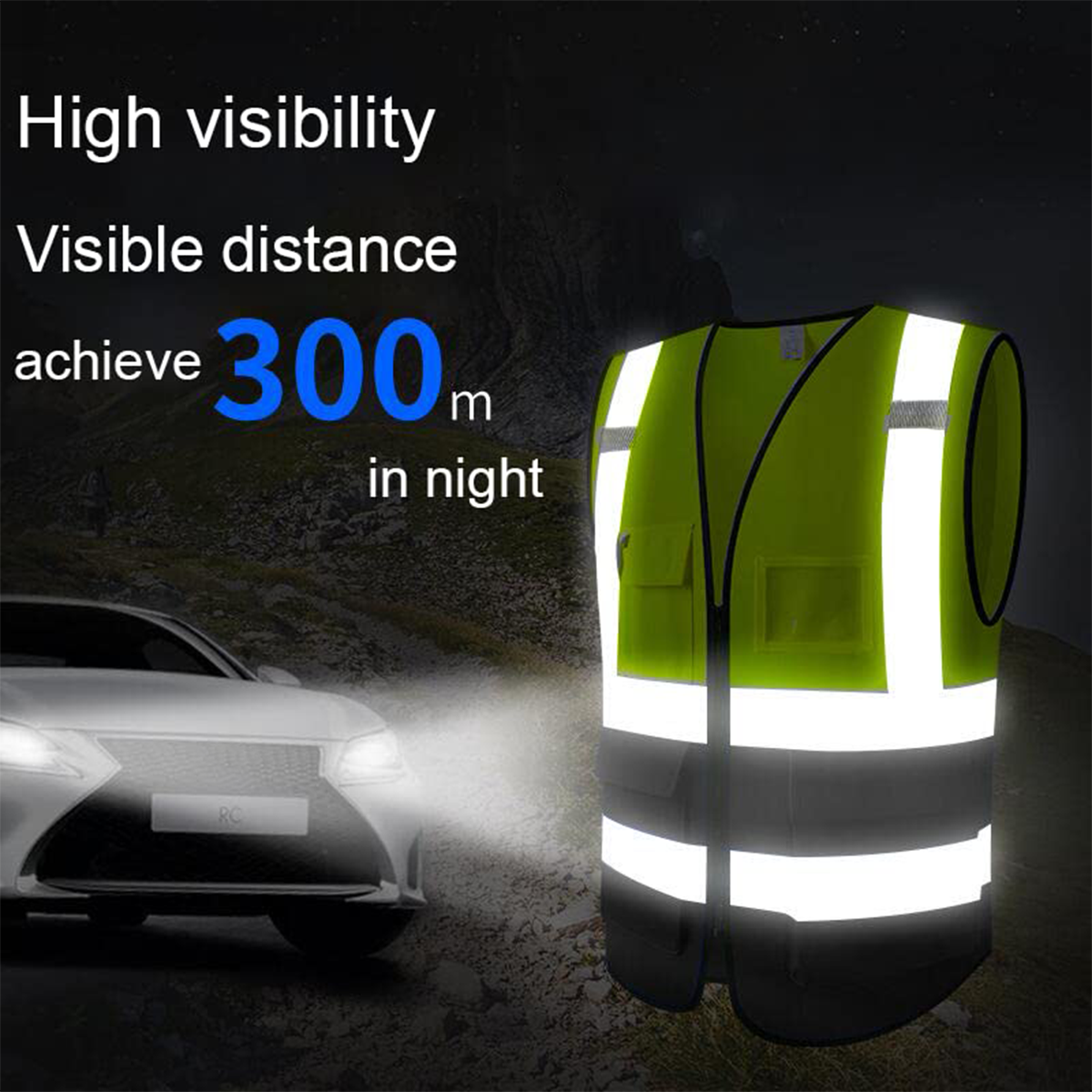 safety vest visibility visible achieve distance 300m in night