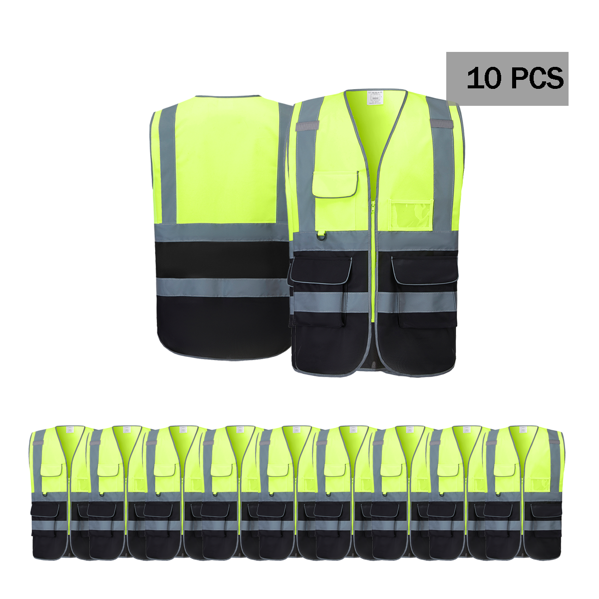 10 pcs safety vest yellow and black
