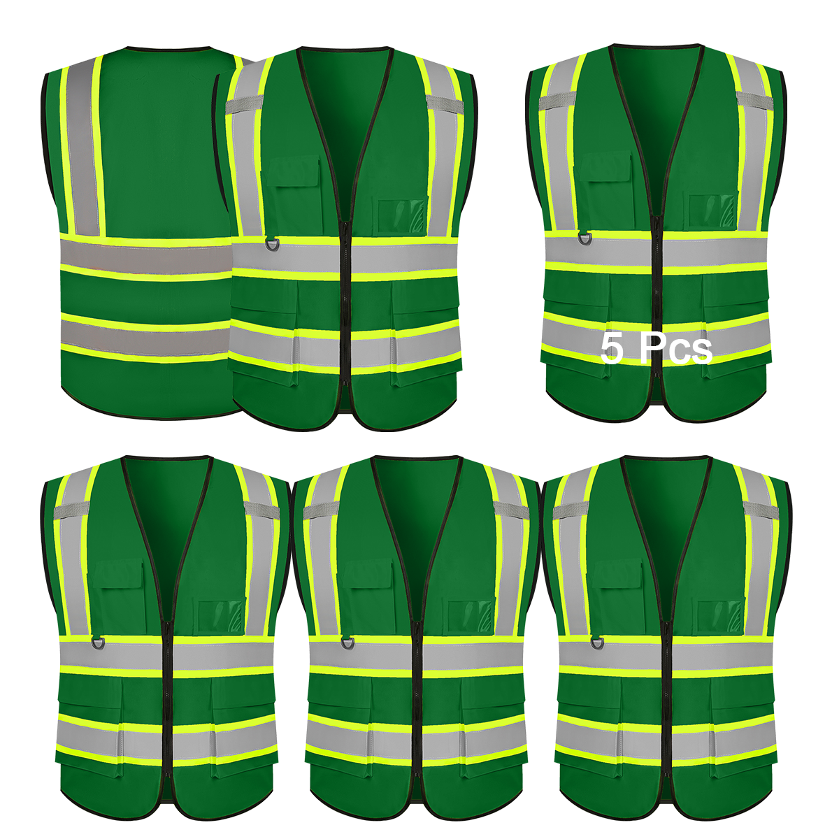 green safety vest  with yellow eye catching edging