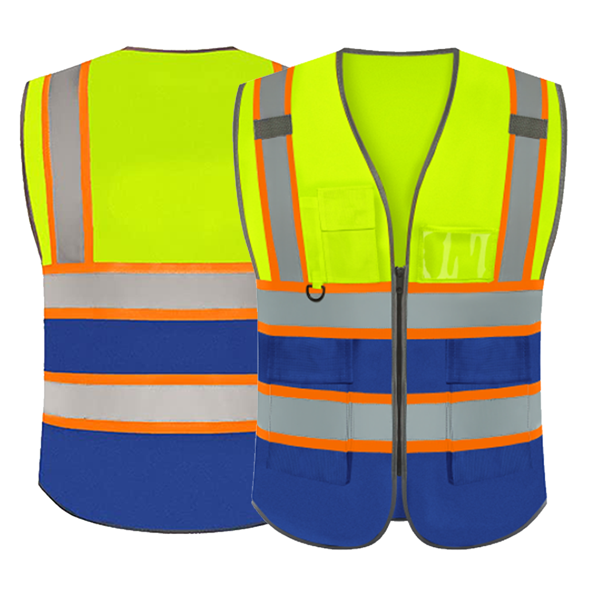 yellow and blue vest