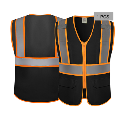 black and orange edging vest