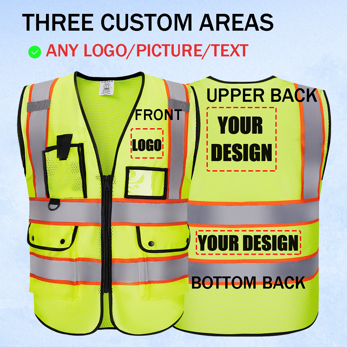 Safety Vest Customized LOGO Mesh Class 2 ANSI R High Visibility