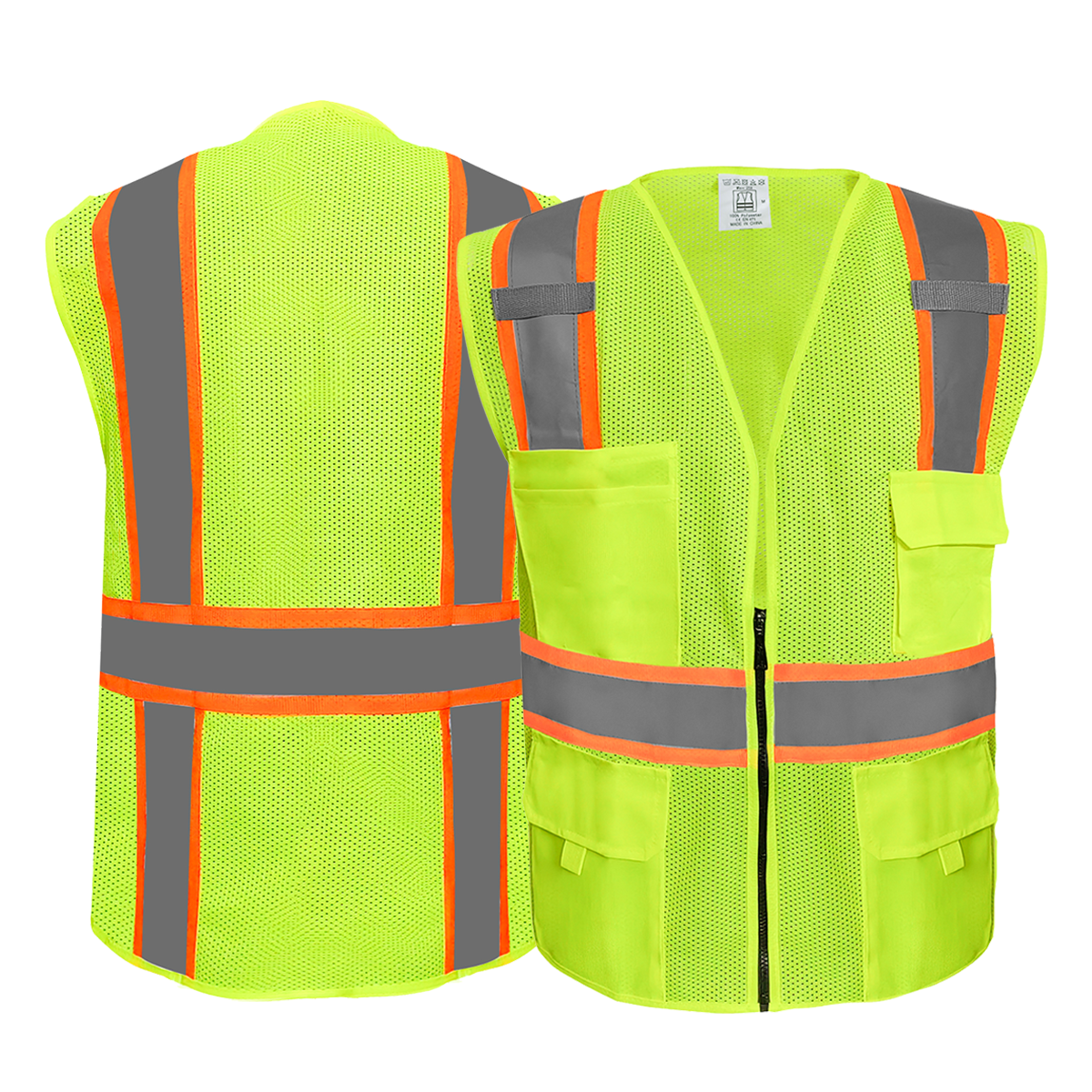 yellow safety vest with orange edging