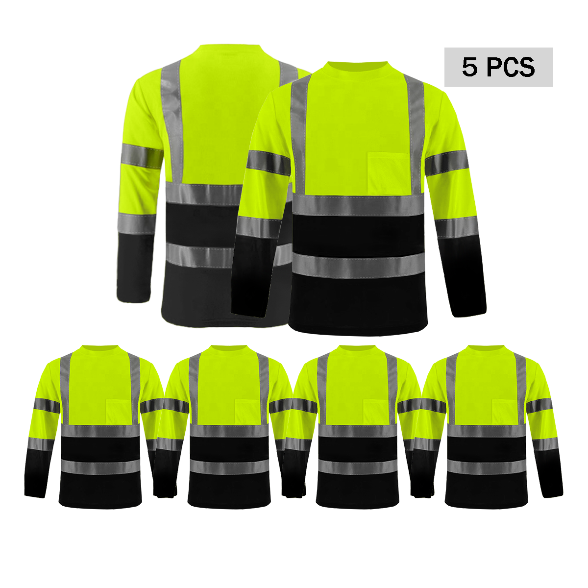 Custom LOGO Reflective Shirts Long Sleeve Yellow and Black Class 3 High Visibility Shirts Reflective Shirts with Pocket Safety Shirt