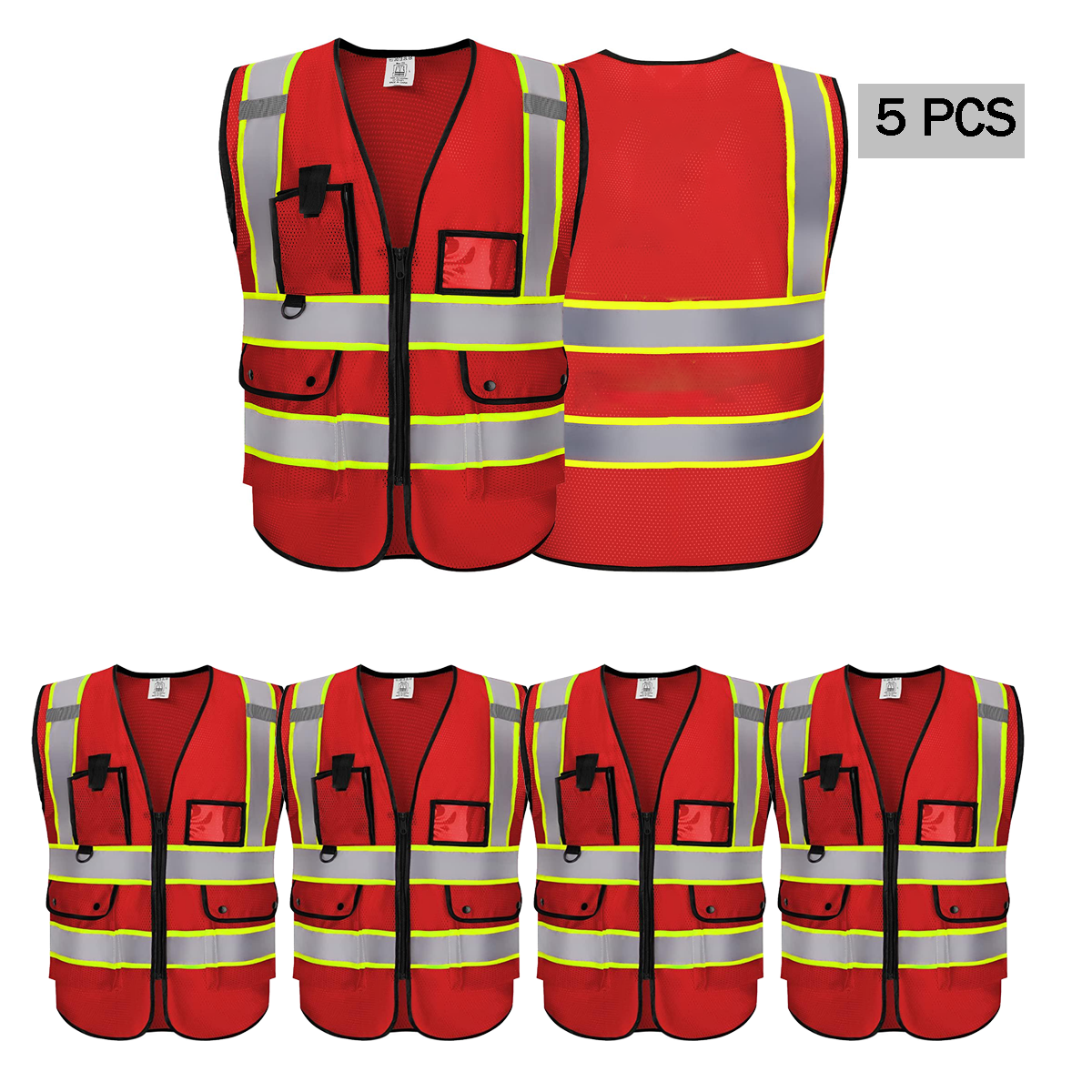 Safety Vest Customized LOGO Mesh High Visibility Vest Class 2 Vests ANSI with 4 Pockets Zipper Construction Uniform