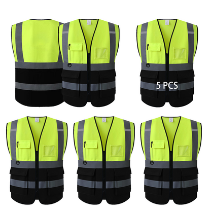 5 pcs yellow and black high visibility vest 