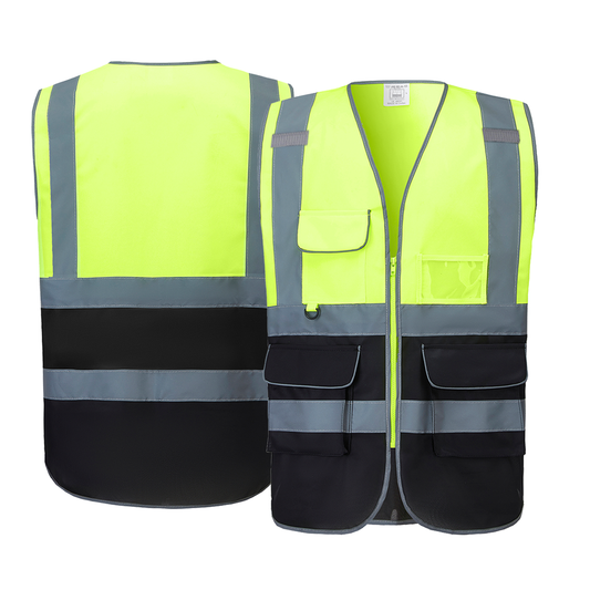 yellow and black safety vest